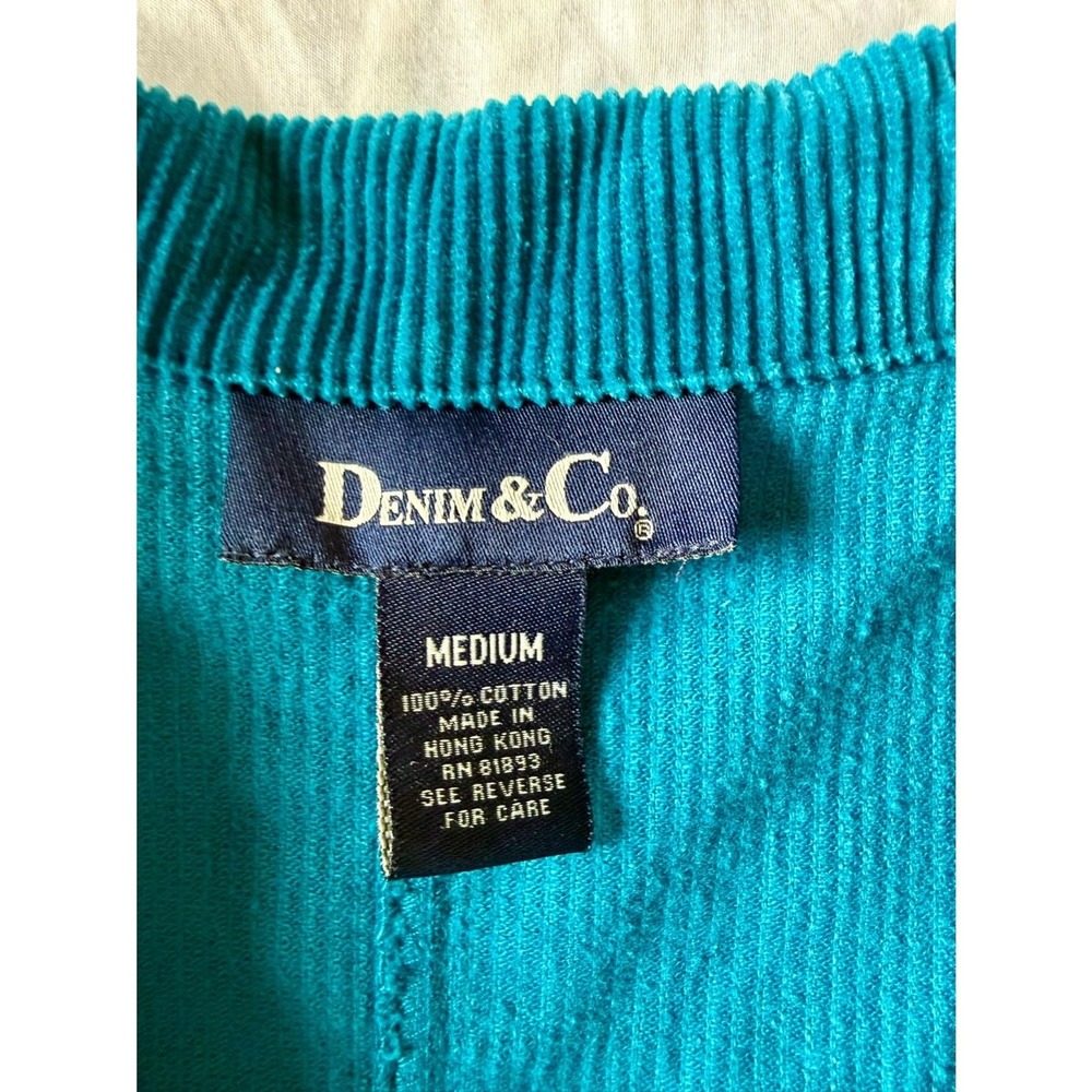 Denim & Co Teal Blue Corduroy Zip Up Jacket‎ Womens Medium Cotton LS Ribbed - Picture 2 of 5